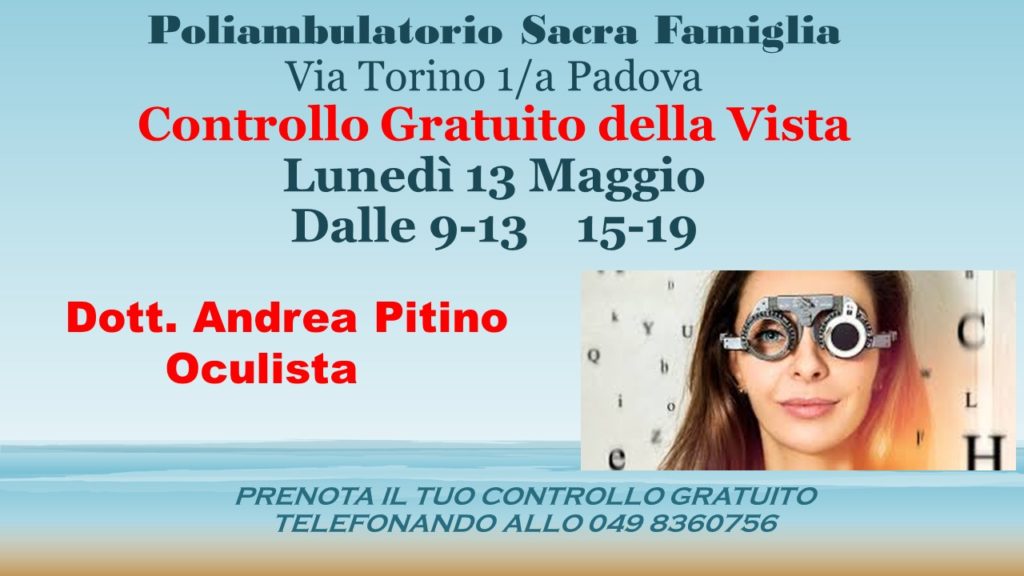 Lunedì 13 Maggio Controllo Gratuito della Vista